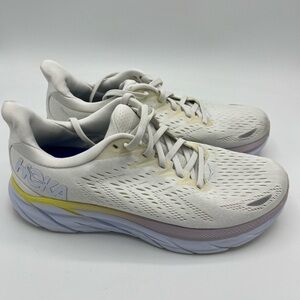 Hoka Women's White and Yellow Clifton 8 Athletic Shoes